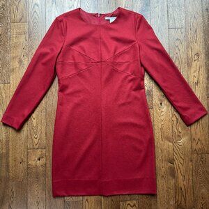 Diane von Furstenberg Women's Classic Red Long Sleeve Sheath Wool Dress Size 14